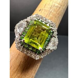 D’Joy Peridot Tsavorite Zircon Halo Ring 4.30ctw Sz 8